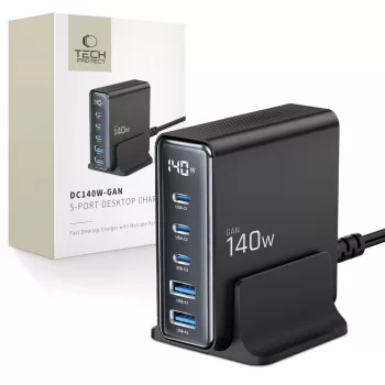   Tech-Protect DC140W-GAN 5-PORT PD140W/QC3.0 Charging Station Black, USB-HUB