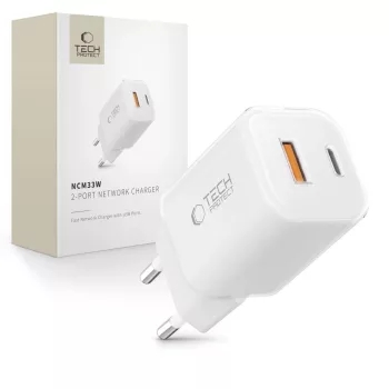   TECH-PROTECT NCM33W 2-PORT hálózati töltő PD33W/QC3.0, fehér