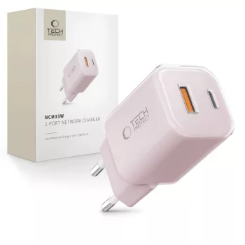   TECH-PROTECT NCM33W 2-PORT hálózati töltő PD33W/QC3.0 BABY , rózsaszín