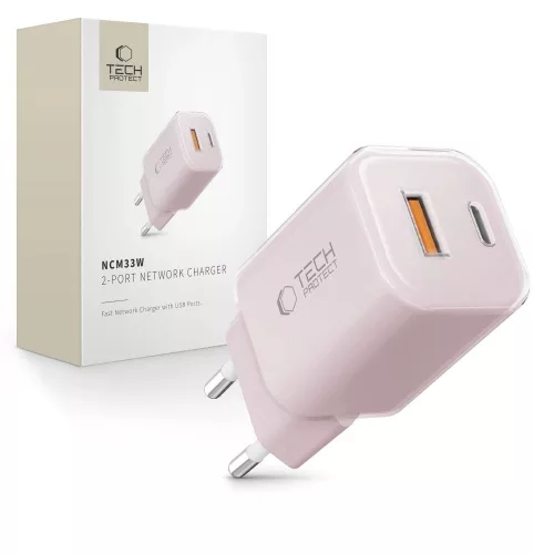 TECH-PROTECT NCM33W 2-PORT hálózati töltő PD33W/QC3.0 BABY , rózsaszín