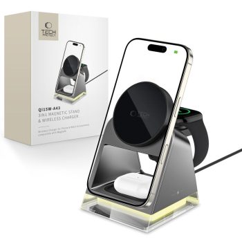   Tech-Protect QI15W-A43 3in1 vezeték nélküli töltő with MagSafe for Apple Devices, fekete