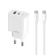 Maxlife MXTC-06-20AC PD QC hálózati töltő 1x USB-C 1x USB 20W, fehér + USB-C - USB-C kábel 20W