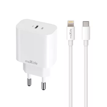   Maxlife MXTC-06-20C PD QC 1x USB-C 20W, + USB-C Lightning 20W, kábel, fehér