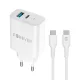 Forever TC-07-30AC PD QC hálózati töltő 1x USB-C 1x USB 30W, fehér + USB-C - USB-C kábel 60W