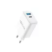 Forever TC-07-30AC PD QC hálózati töltő 1x USB-C 1x USB 30W, fehér + USB-C - USB-C kábel 60W