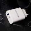 Forever TC-07-30AC PD QC hálózati töltő 1x USB-C 1x USB 30W, fehér + USB-C - USB-C kábel 60W