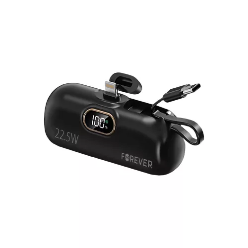 Forever mini power bank MTB-100 22.5W 5000 mAh Lightning, fekete