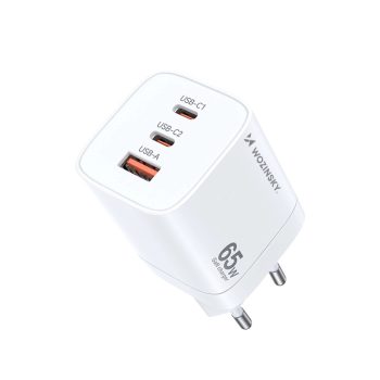   Wozinsky CGWCW 65W USB-A / 2 x USB-C GaN hálózati töltő, fehér