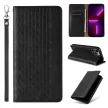 Magnet Strap Case Case iPhone 13 Pro Pouch Wallet + Mini Lanyard Pendant tok, fekete