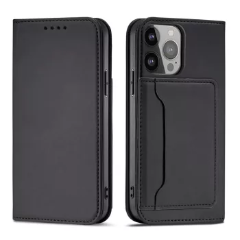   Magnet Card Case case iPhone 14 flip cover wallet stand tok, fekete