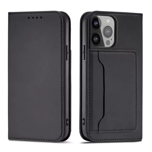 Magnet Card Case case iPhone 14 Plus flip cover wallet stand tok, fekete
