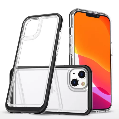 Clear 3in1 case iPhone 14 Plus silicone cover frame tok, fekete