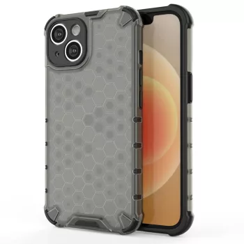   Honeycomb case iPhone 14 armotok, piros hybrid cover tok, fekete