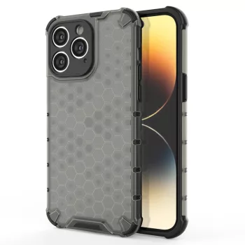   Honeycomb case iPhone 14 Pro armotok, piros hybrid cover tok, fekete