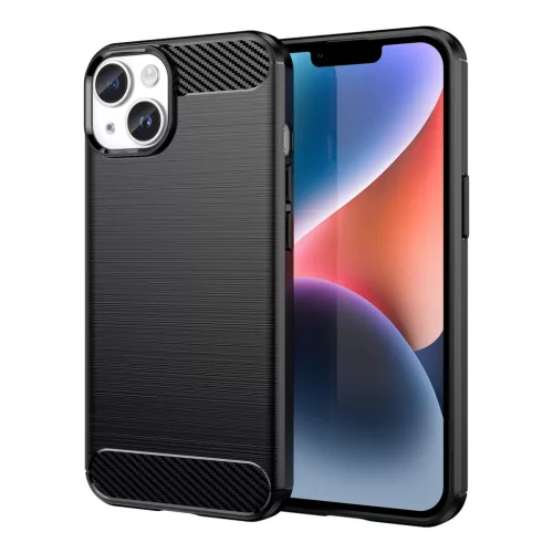 Carbon Case iPhone 14 Plus flexible gel back cover tok, fekete