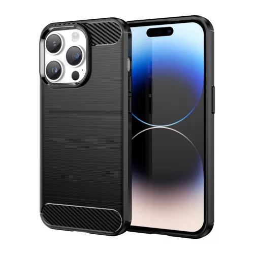 Carbon Case iPhone 14 Pro Max flexible gel back cover tok, fekete
