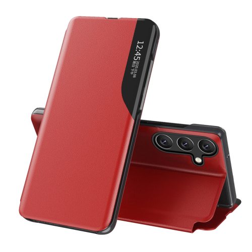 Eco Leather View Case Samsung Galaxy S24 FE flap and stand tok, piros