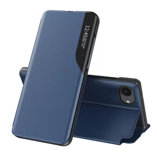Eco Leather View Case elegant case flap and stand iPhone 16e tok, kék