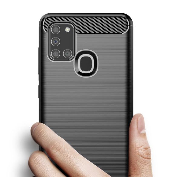 Carbon Case Flexible Samsung Galaxy A21s hátlap, tok, fekete