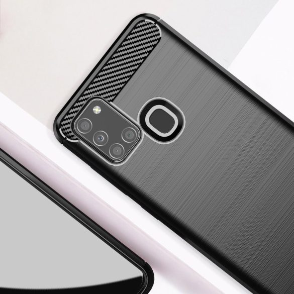 Carbon Case Flexible Samsung Galaxy A21s hátlap, tok, fekete