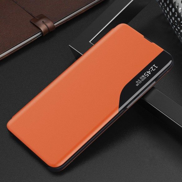 Eco Leather View Case Huawei P40 Lite oldalra nyíló tok, narancssárga