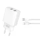 XO hálózati töltő CE02C 2x USB 2,1A, fehér + microUSB kábel