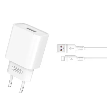   XO hálózati töltő CE02D QC 3.0 18W 1x USB, fehér + USB-C kábel
