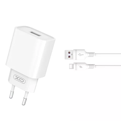 XO hálózati töltő CE02D QC 3.0 18W 1x USB, fehér + USB-C kábel