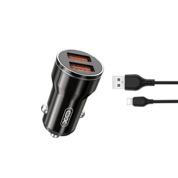 XO autós töltő CC48 2x USB 2,4A, fekete + USB-C kábel