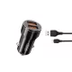XO autós töltő CC48 2x USB 2,4A, fekete + USB-C kábel
