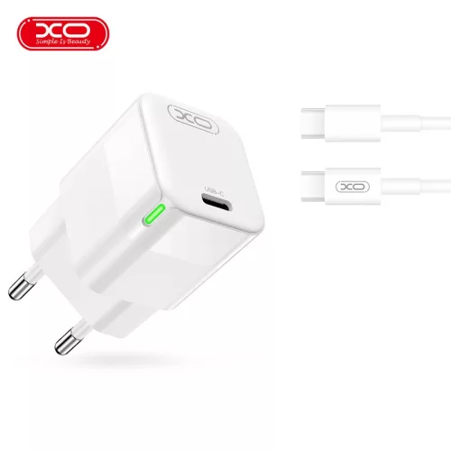 XO hálózati töltő CE06 PD 30W 1x USB-C, fehér + USB-C - USB-C kábel