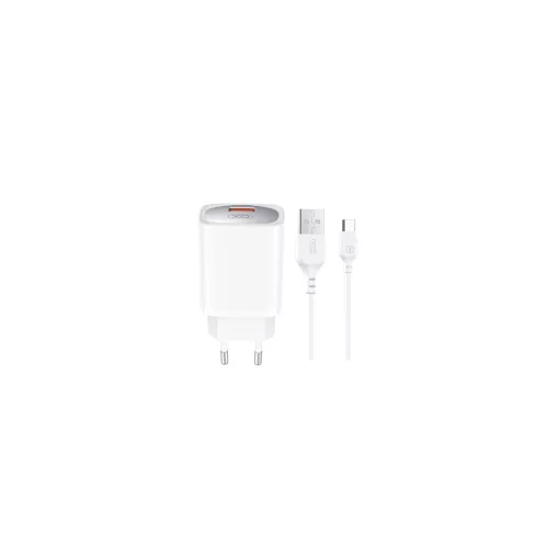 XO hálózati töltő CE19 QC 18W 1x USB, fehér + kábel USB-C