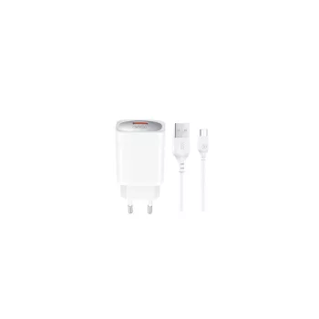   XO hálózati töltő CE19 QC 18W 1x USB, fehér + kábel microUSB