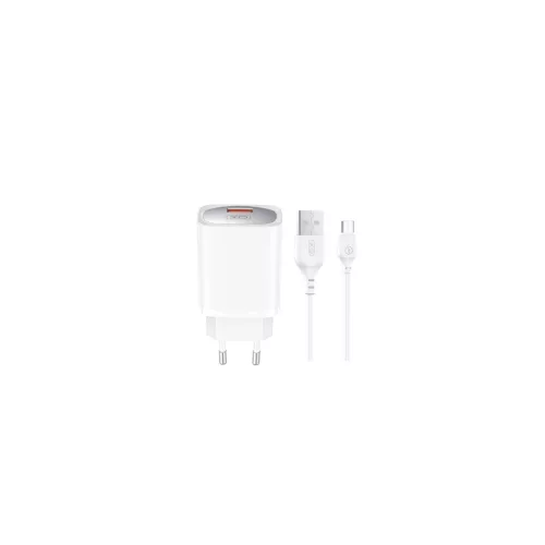XO hálózati töltő CE19 QC 18W 1x USB, fehér + kábel microUSB