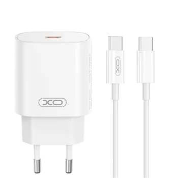   XO hálózati töltő CE25 PD 25W 1x USB-C, fehér + kábel USB-C - USB-C