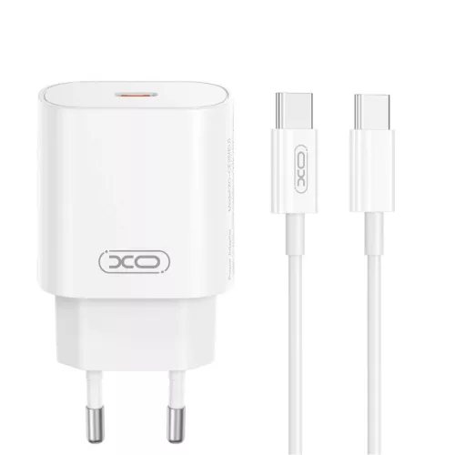 XO hálózati töltő CE25 PD 25W 1x USB-C, fehér + kábel USB-C - USB-C
