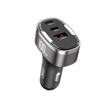   XO autós töltő CC61 PD QC 3.0 100W 1x USB 1x USB-C 1x Lightning , szürke
