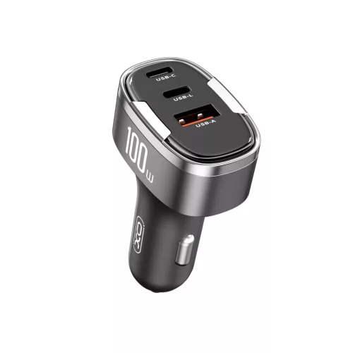 XO autós töltő CC61 PD QC 3.0 100W 1x USB 1x USB-C 1x Lightning , szürke