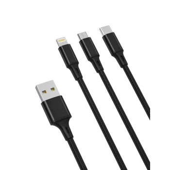   XO NB173 3in1 USB - Lightning + USB-C + microUSB, 1,2m, 2.4A, kábel, fekete