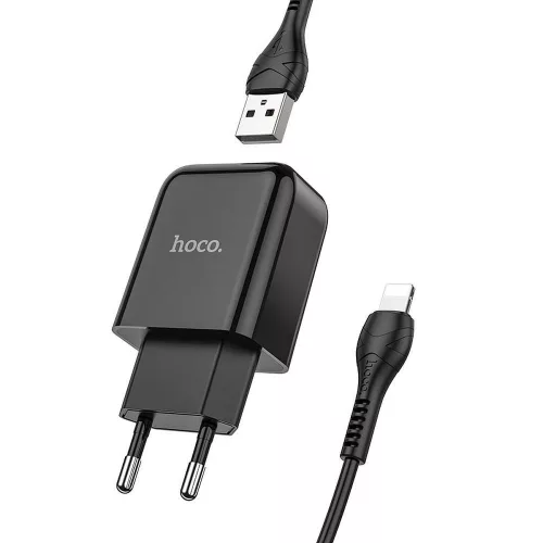 HOCO hálózati töltő USB A + kábel USB A to Lightning 2.1A N2, fekete