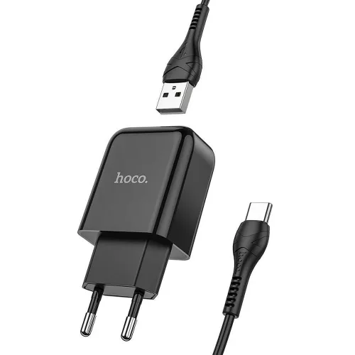 HOCO hálózati töltő USB A + kábel USB A to Type C 2.1A N2, fekete