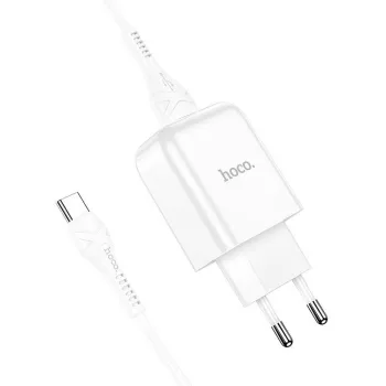   HOCO hálózati töltő USB A + kábel USB A to Type C 2.1A N2, fehér