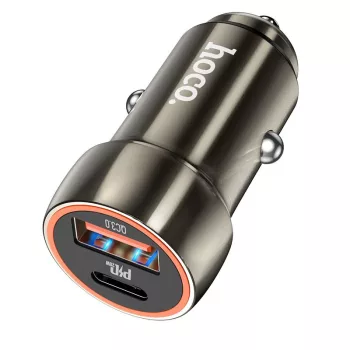   HOCO autós töltő USB A + Type C PD QC3.0 3A 20W Z46A, metálszürke