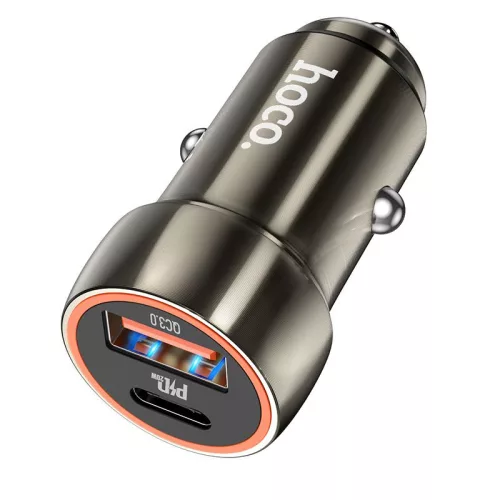 HOCO autós töltő USB A + Type C PD QC3.0 3A 20W Z46A, metálszürke