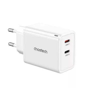   Choetech PD6013 2x USB-C PD 65W GaN hálózati töltő, fehér
