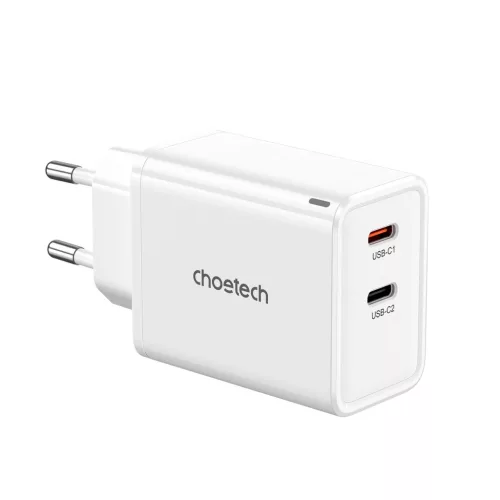 Choetech PD6013 2x USB-C PD 65W GaN hálózati töltő, fehér