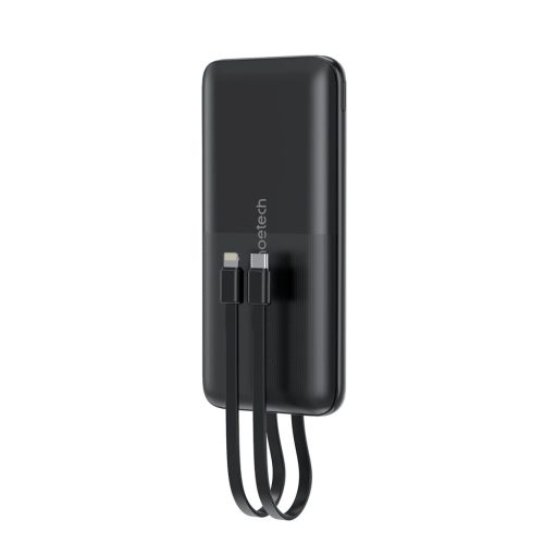 Powerbank Choetech B654 10000mAh 22.5W USB-A / USB-C / micro USB with built-in USB-C / Lightning kábel, fekete
