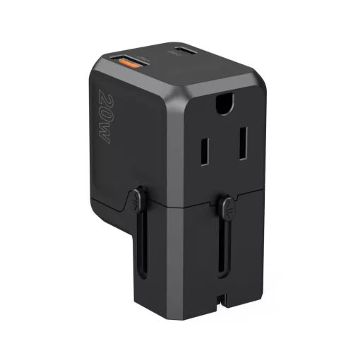 Choetech PD6038 USB-C USB-A PD 20W utazó hálózati töltő adapter USA EU UK AU, fekete