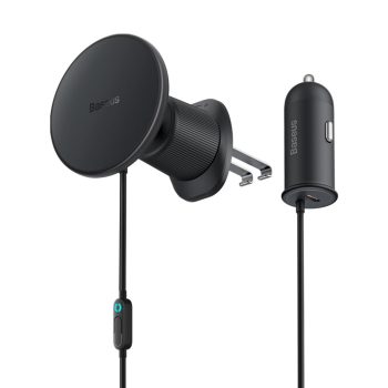   Baseus autós tartó CW01 3in1 vezeték nélküli töltéssel, 15W, MagSafe autós töltő USB-C 25W, fekete