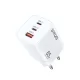 BWOO Fast 65W GaN hálózati töltő CDA147 2xUSB-C, 1xUSB-A, fehér